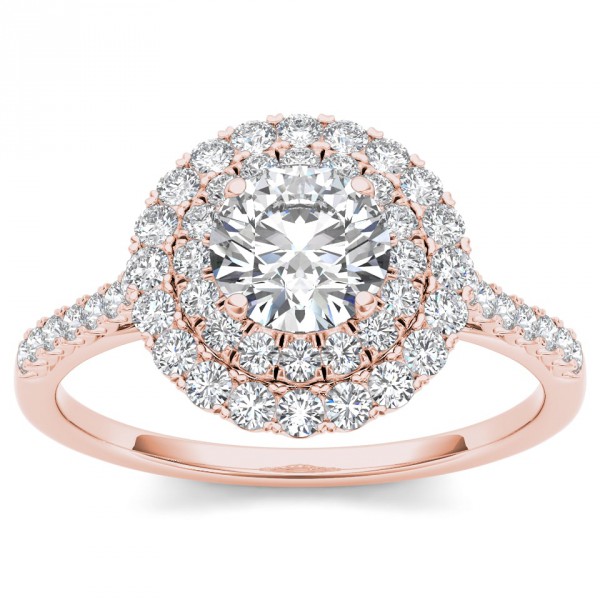 Rose Gold 1ct TDW Diamond Halo Engagement Ring - Handcrafted By Name My Rings™