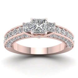 Rose Gold 2 2/5ct TDW Diamond Princess-cut Three-stone Ring - Handcrafted By Name My Rings™