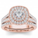 Rose Gold 3/4ct TDW Diamond Double Halo Bridal Ring Set - Handcrafted By Name My Rings™