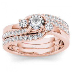 Rose Gold 3/4ct TDW Diamond Solitaire Bridal Ring Set - Handcrafted By Name My Rings™