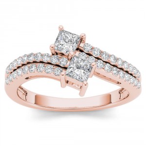 Rose Gold 3/4ct TDW Two-Stone Diamond Engagement Ring - Handcrafted By Name My Rings™