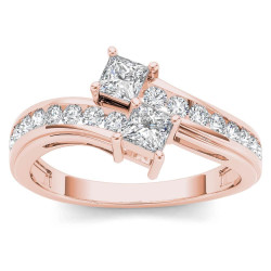 Rose Gold 3/4ct TDW Two-Stone Diamond Engagement Ring - Handcrafted By Name My Rings™