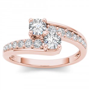 Rose Gold 5/8ct TDW Two-Stone Diamond Engagement Ring - Handcrafted By Name My Rings™