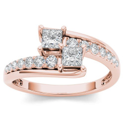 Rose Gold 5/8ct TDW Two-Stone Diamond Engagement Ring - Handcrafted By Name My Rings™