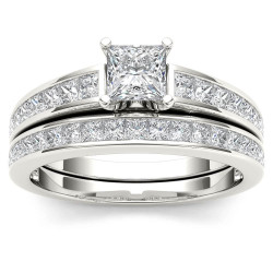 White Gold 1 1/2ct TDW Diamond Classic Engagement Ring Set with One Band - Handcrafted By Name My Rings™