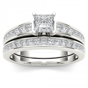 White Gold 1 1/2ct TDW Diamond Classic Engagement Ring Set with One Band - Handcrafted By Name My Rings™