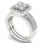 White Gold 1 1/2ct TDW Diamond Halo Bridal Set - Handcrafted By Name My Rings™