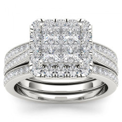White Gold 1 1/2ct TDW Diamond Halo Bridal Set - Handcrafted By Name My Rings™