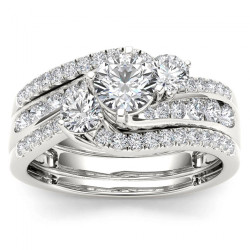 White Gold 1 1/4ct TDW Diamond Bypass Bridal Ring Set - Handcrafted By Name My Rings™