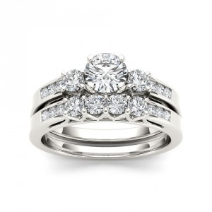 White Gold 1 1/4ct TDW Diamond Three-Stone Engagement Ring Set - Handcrafted By Name My Rings™