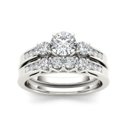 White Gold 1 1/4ct TDW Diamond Three-Stone Engagement Ring Set - Handcrafted By Name My Rings™