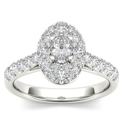 White Gold 1 1/4ct TDW Oval Shape Diamond Halo Engagement Ring - Handcrafted By Name My Rings™