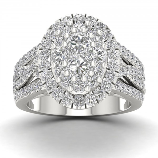 White Gold 1 3/4ct TDW Diamond Cluster Halo Engagement Ring - Handcrafted By Name My Rings™