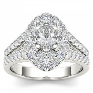 White Gold 1 7/8ct TDW Oval Shape Diamond Halo Engagement Ring - Handcrafted By Name My Rings™