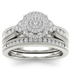 White Gold 1/2ct TDW Diamond Cluster Halo Bridal Set - Handcrafted By Name My Rings™