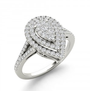 White Gold 1/2ct TDW Diamond Cluster Pear-Shaped Engagement Ring - Handcrafted By Name My Rings™