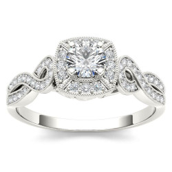 White Gold 1/2ct TDW Diamond Halo Engagement Ring - Handcrafted By Name My Rings™