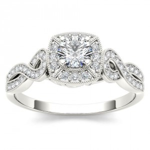 White Gold 1/2ct TDW Diamond Halo Engagement Ring - Handcrafted By Name My Rings™