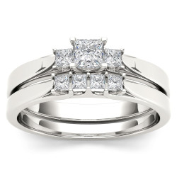White Gold 1/2ct TDW Diamond Three-Stone Engagement Ring Set with One Band - Handcrafted By Name My Rings™