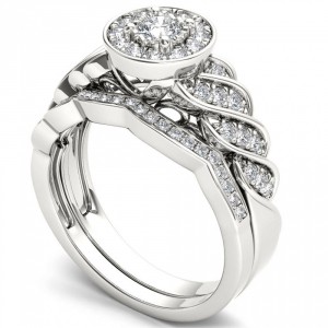 White Gold 1/2ct TDW Halo Bridal Set - Handcrafted By Name My Rings™