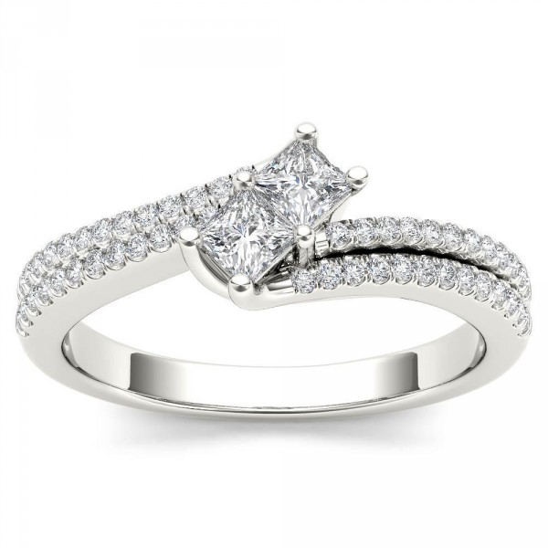 White Gold 1/2ct TDW Two-Stone Diamond Engagement Ring - Handcrafted By Name My Rings™