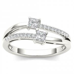 White Gold 1/3ct TDW Two-Stone Diamond Engagement Ring - Handcrafted By Name My Rings™
