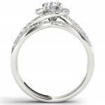 White Gold 1ct TDW Diamond Bypass Halo Engagement Ring Set with One Band - Handcrafted By Name My Rings™