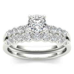White Gold 1ct TDW Diamond Classic Engagement Ring Set with One Band - Handcrafted By Name My Rings™