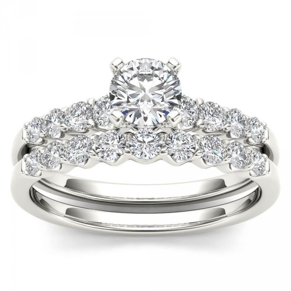 White Gold 1ct TDW Diamond Classic Engagement Ring Set with One Band - Handcrafted By Name My Rings™