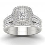 White Gold 1ct TDW Diamond Cluster Halo Bridal Set - Handcrafted By Name My Rings™