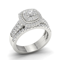 White Gold 1ct TDW Diamond Cluster Halo Bridal Set - Handcrafted By Name My Rings™