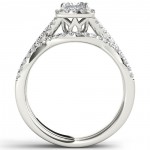 White Gold 1ct TDW Diamond Criss-Cross Halo Engagement Ring Set with One Band - Handcrafted By Name My Rings™