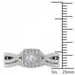 White Gold 1ct TDW Diamond Criss-Cross Halo Engagement Ring Set with One Band - Handcrafted By Name My Rings™