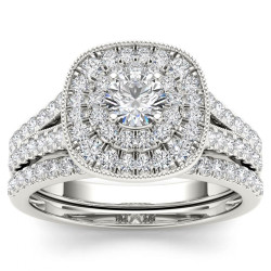 White Gold 3/4ct TDW Diamond Double Halo Bridal Ring Set - Handcrafted By Name My Rings™