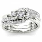 White Gold 3/4ct TDW Diamond Solitaire Bridal Ring Set - Handcrafted By Name My Rings™