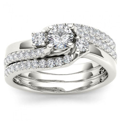White Gold 3/4ct TDW Diamond Solitaire Bridal Ring Set - Handcrafted By Name My Rings™