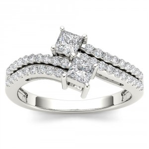 White Gold 3/4ct TDW Two-Stone Diamond Engagement Ring - Handcrafted By Name My Rings™