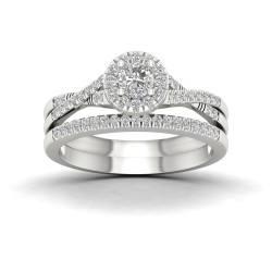White Gold 5/8ct TDW Diamond Halo Bridal Set - Handcrafted By Name My Rings™