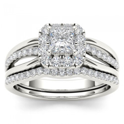 White Gold 5/8ct TDW Princess-Cut Diamond Frame Bridal Set - Handcrafted By Name My Rings™