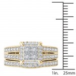 Gold 1 1/2ct TDW Diamond Halo Engagement Ring Set with One Band - Handcrafted By Name My Rings™