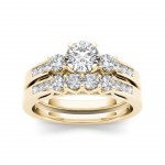 Gold 1 1/4ct TDW Diamond Three-Stone Engagement Ring Set - Handcrafted By Name My Rings™