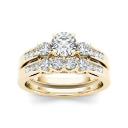 Gold 1 1/4ct TDW Diamond Three-Stone Engagement Ring Set - Handcrafted By Name My Rings™