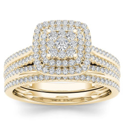 Gold 1/2ct TDW Diamond Cluster Halo Bridal Set - Handcrafted By Name My Rings™