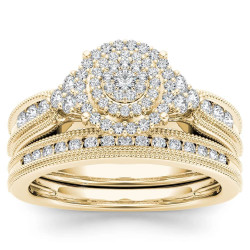 Gold 1/2ct TDW Diamond Cluster Halo Bridal Set - Handcrafted By Name My Rings™
