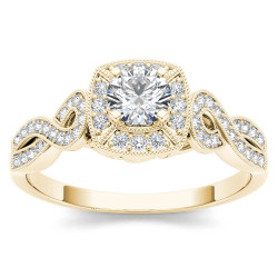 Gold 1/2ct TDW Diamond Halo Engagement Ring - Handcrafted By Name My Rings™