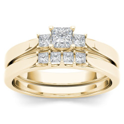 Gold 1/2ct TDW Diamond Three-Stone Engagement Ring Set with One Band - Handcrafted By Name My Rings™