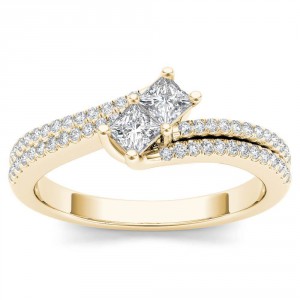 Gold 1/2ct TDW Two-Stone Diamond Engagement Ring - Handcrafted By Name My Rings™