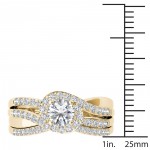 Gold 1ct TDW Diamond Bypass Halo Engagement Ring Set with One Band - Handcrafted By Name My Rings™