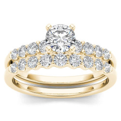 Gold 1ct TDW Diamond Classic Engagement Ring Set with One Band - Handcrafted By Name My Rings™