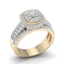 Gold 1ct TDW Diamond Cluster Halo Bridal Set - Handcrafted By Name My Rings™